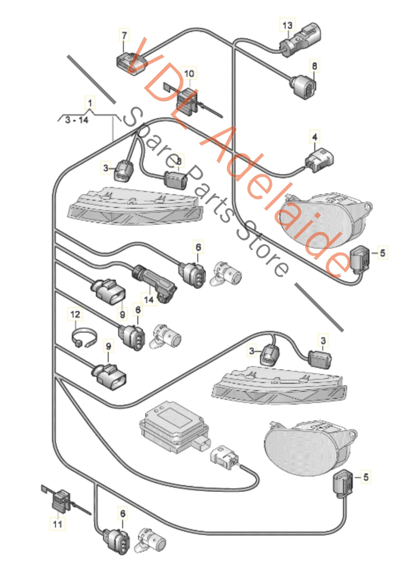 4L0971095DL    Audi Q7 4L Front Bumper Wiring Harness 4L0971095DL For cars with front & rear camera