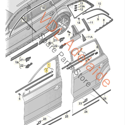 4L0853283E2ZZ    Audi Q7 4L Exterior Window Seal Strip Moulding Chrome Trim Left Front 4L0853283E 2ZZ