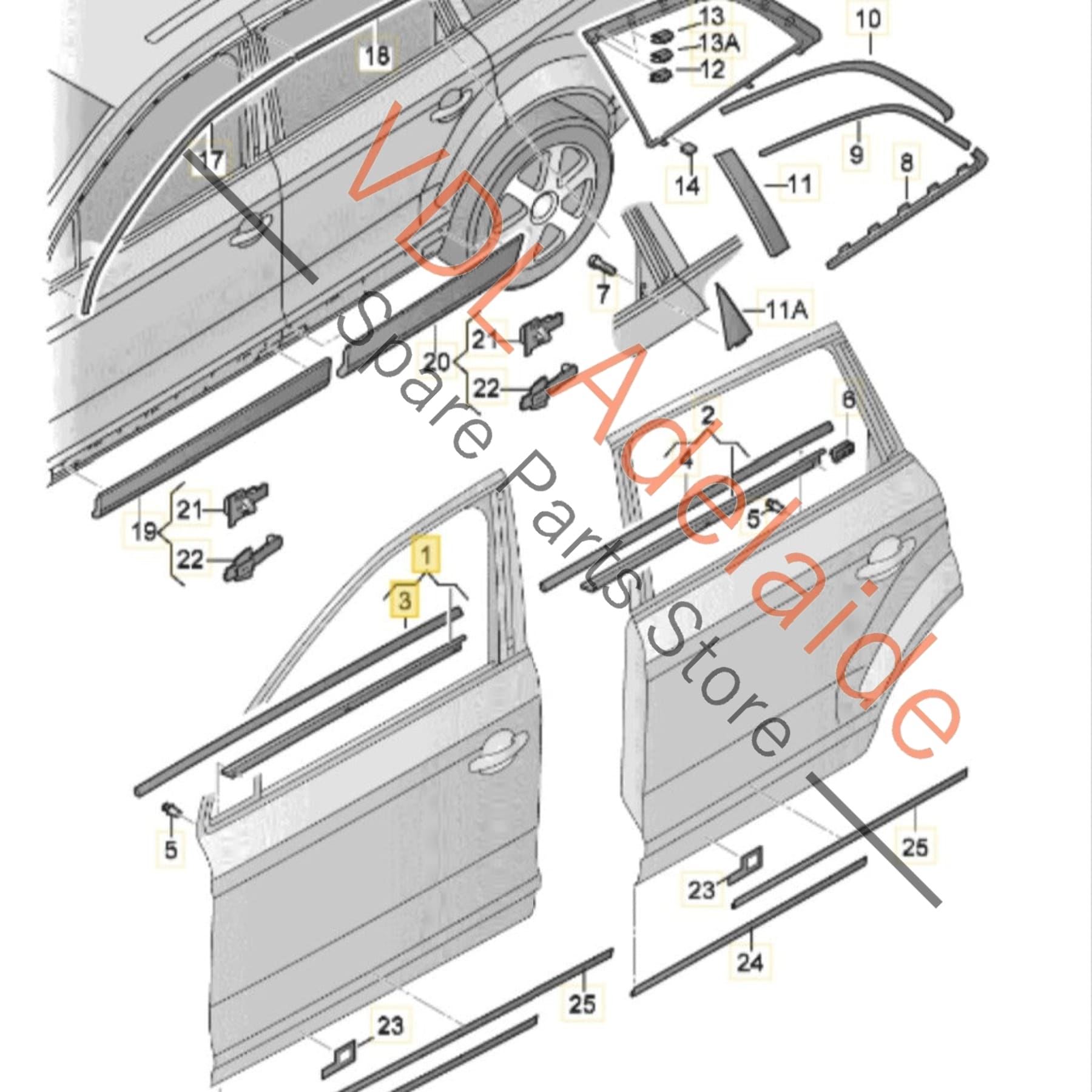 4L0853284E2ZZ    Audi Q7 4L Exterior Window Seal Strip Moulding Chrome Trim Right Front 4L0853284E 2ZZ