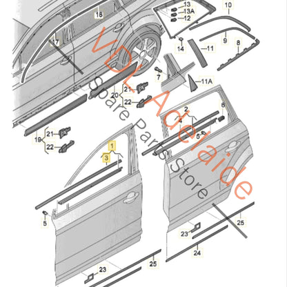 4L0853284E2ZZ    Audi Q7 4L Exterior Window Seal Strip Moulding Chrome Trim Right Front 4L0853284E 2ZZ