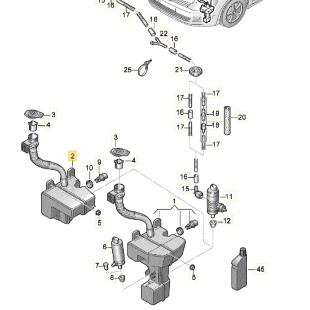 5G0955448R    VW Golf MK7 Windscreen Washer Bottle Tank Reservoir 5G0955453J