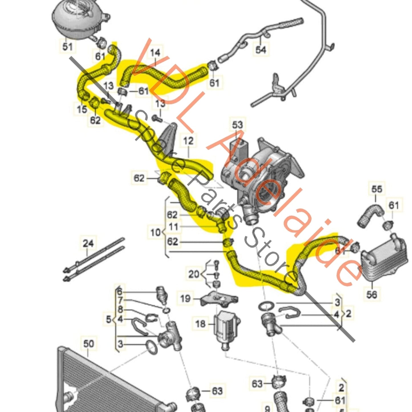 5Q0122058Q 5Q0121070BR 5Q0121058R 5Q0122109J VW Golf MK7 Gti Coolant Hose for RHS 5Q0122058Q 5Q0121070BR 5Q0121058R 5Q0122109J