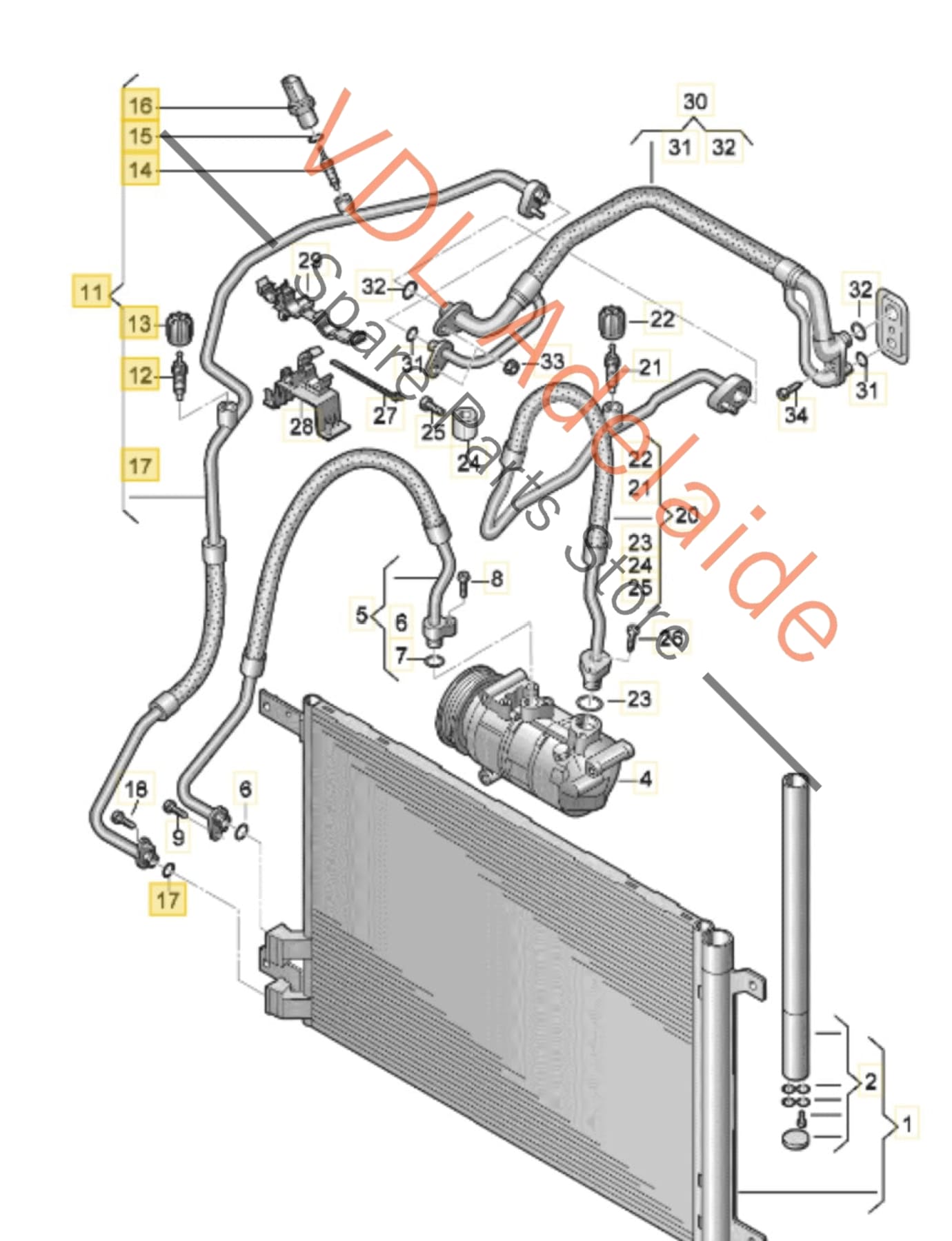 5Q0820741C    VW Golf AC Condenser Refrigerant Hose Pipe 5Q0820741C