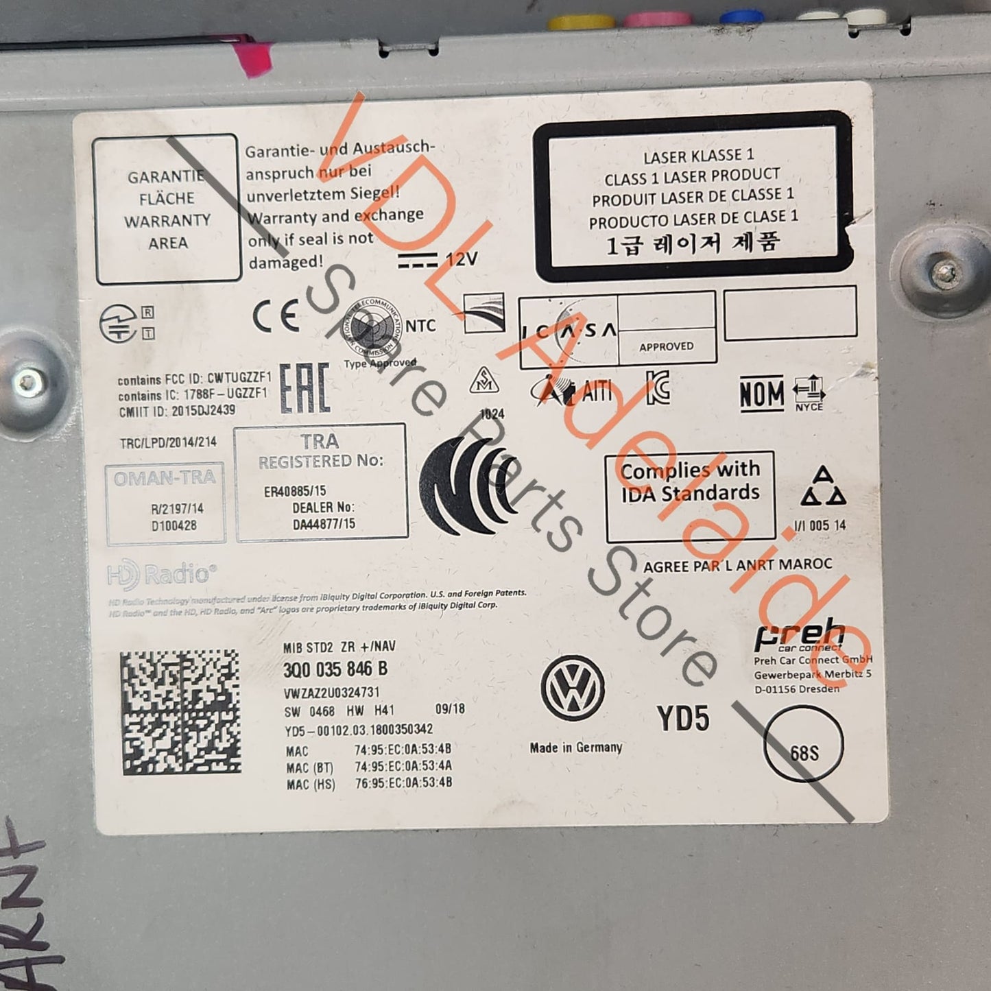 3Q0035846B    VW MIB STD +2 ZR NAV MMI Central Computer Radio 3Q0035846B