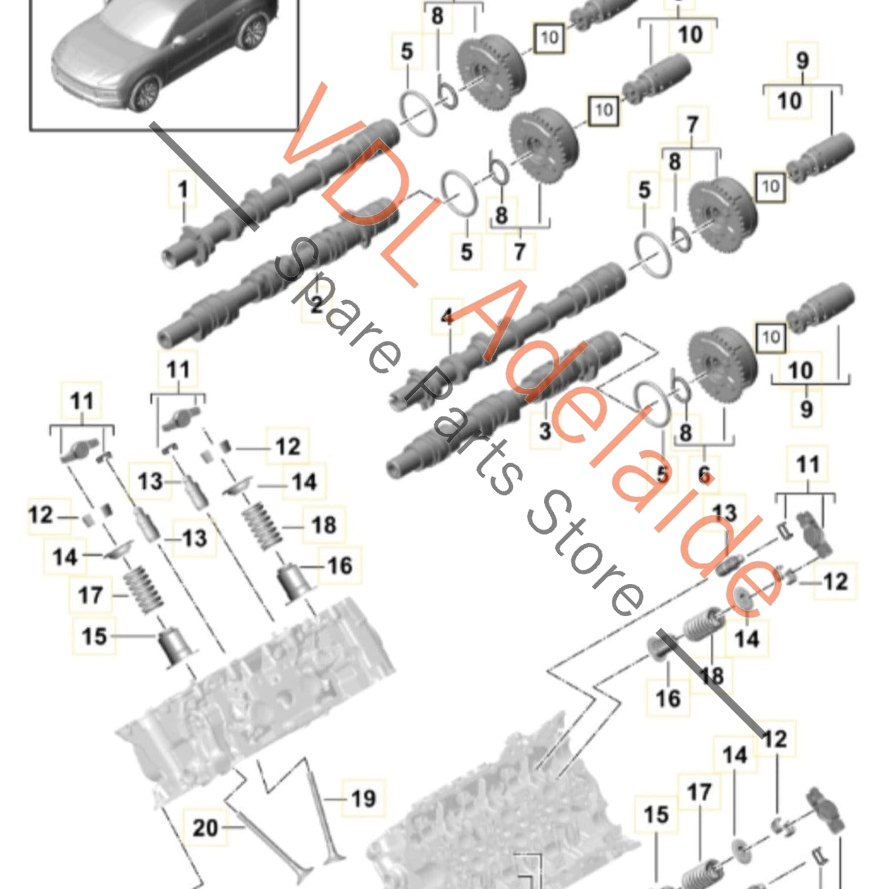 PAC103062A 9A710306210 9A710900310 9A710910200 Porsche 324kw DCAB DCA Engine Cylinder Head Cyl 1-3 Right Complete With Camshafts and Valves