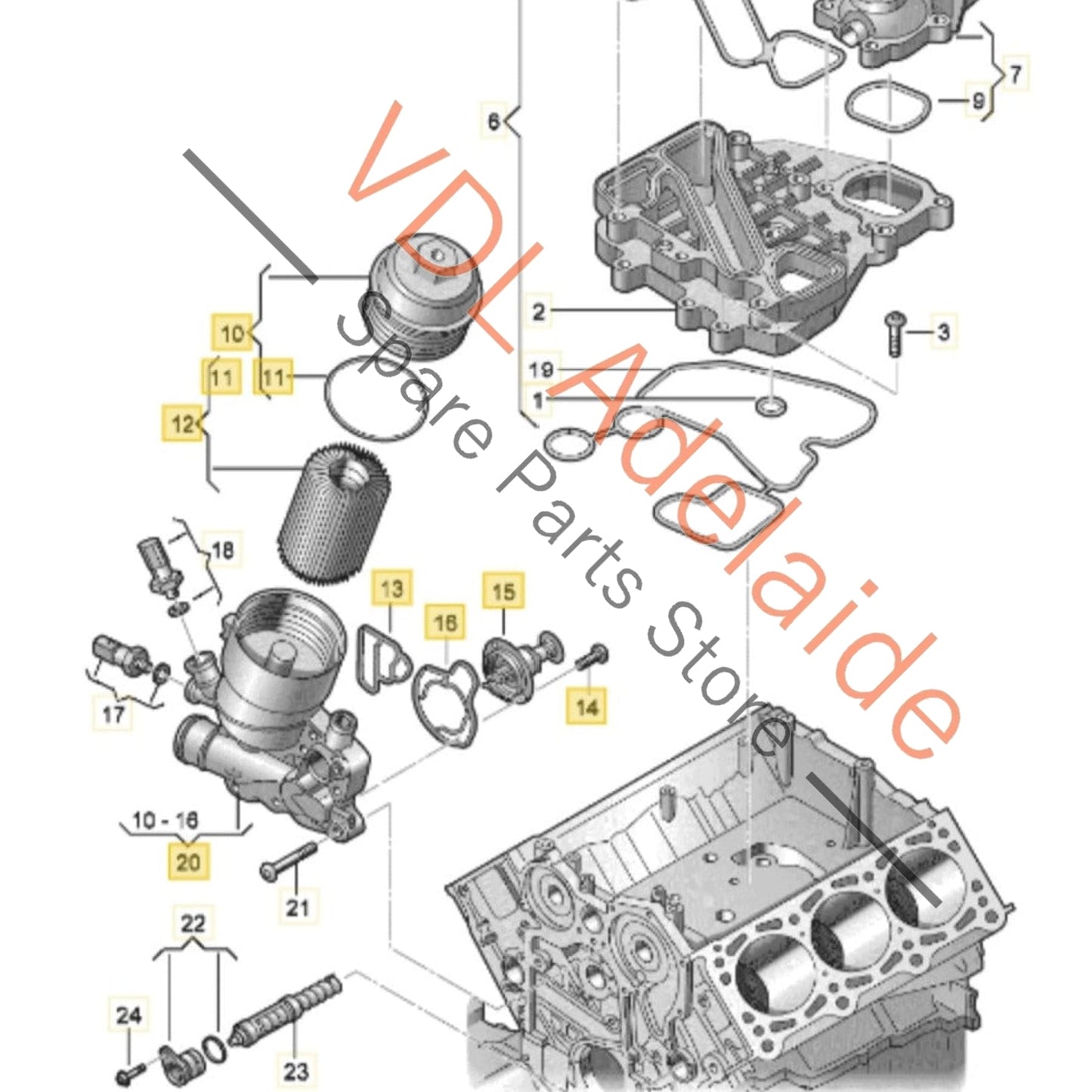 059115389H 059115389P Audi VW CRCA 3.0 Diesel V6 Oil Filter Flange Base with Cap 059115389H 059115389P