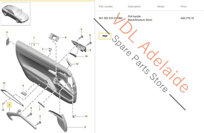 991555634002W0    Porsche 911 991 RHS Right Side Alcantara Door Trim Interior Grab Handle 99155563400 2W0