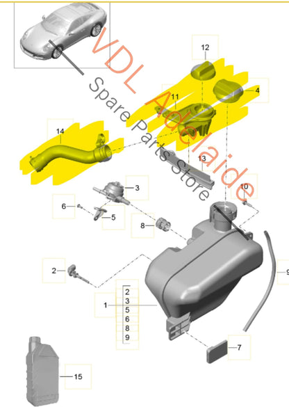 99110645701 9P1115653 9P1115310  Porsche 911 Engine Oil Filler Hose & Cap 9P1115310 9P1115653 99110645701