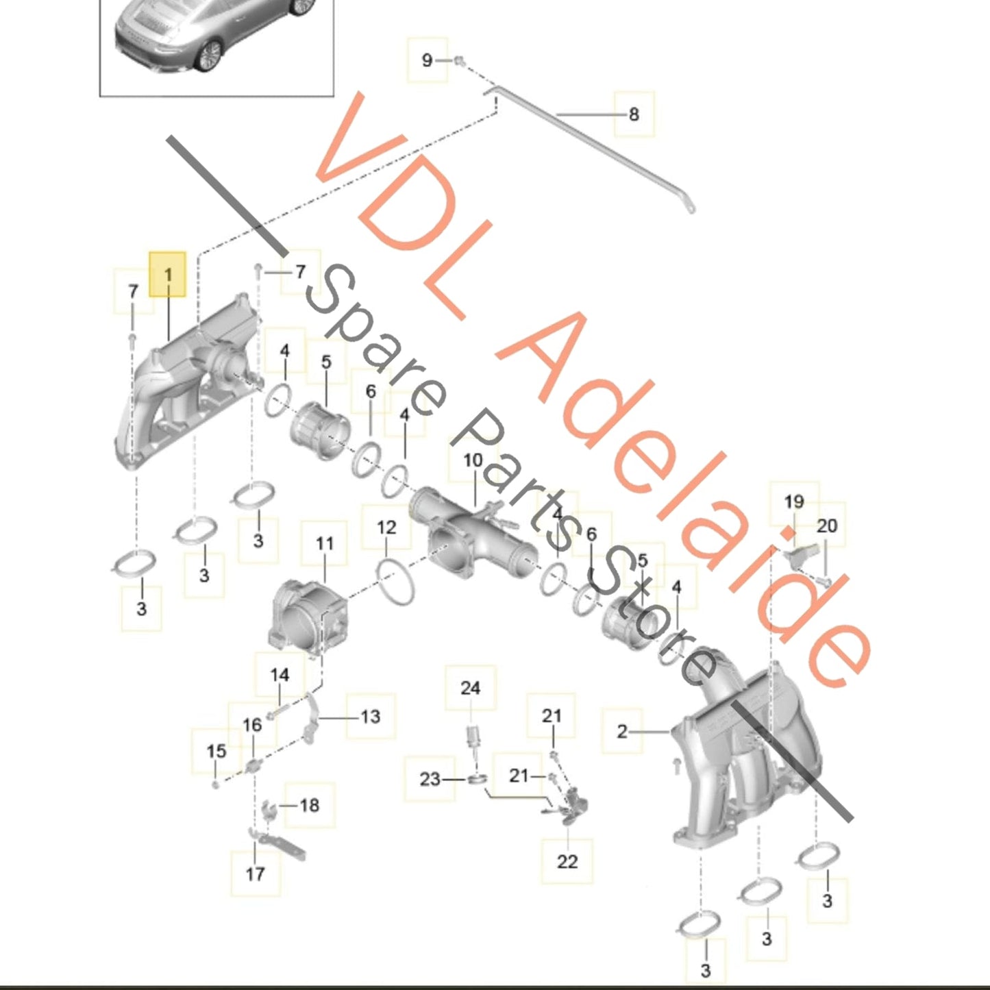 9A211013501 9A211013502   Porsche 911 LHS Air Intake Manifold Left Cyls 1-3 9A211013502 9A211013501