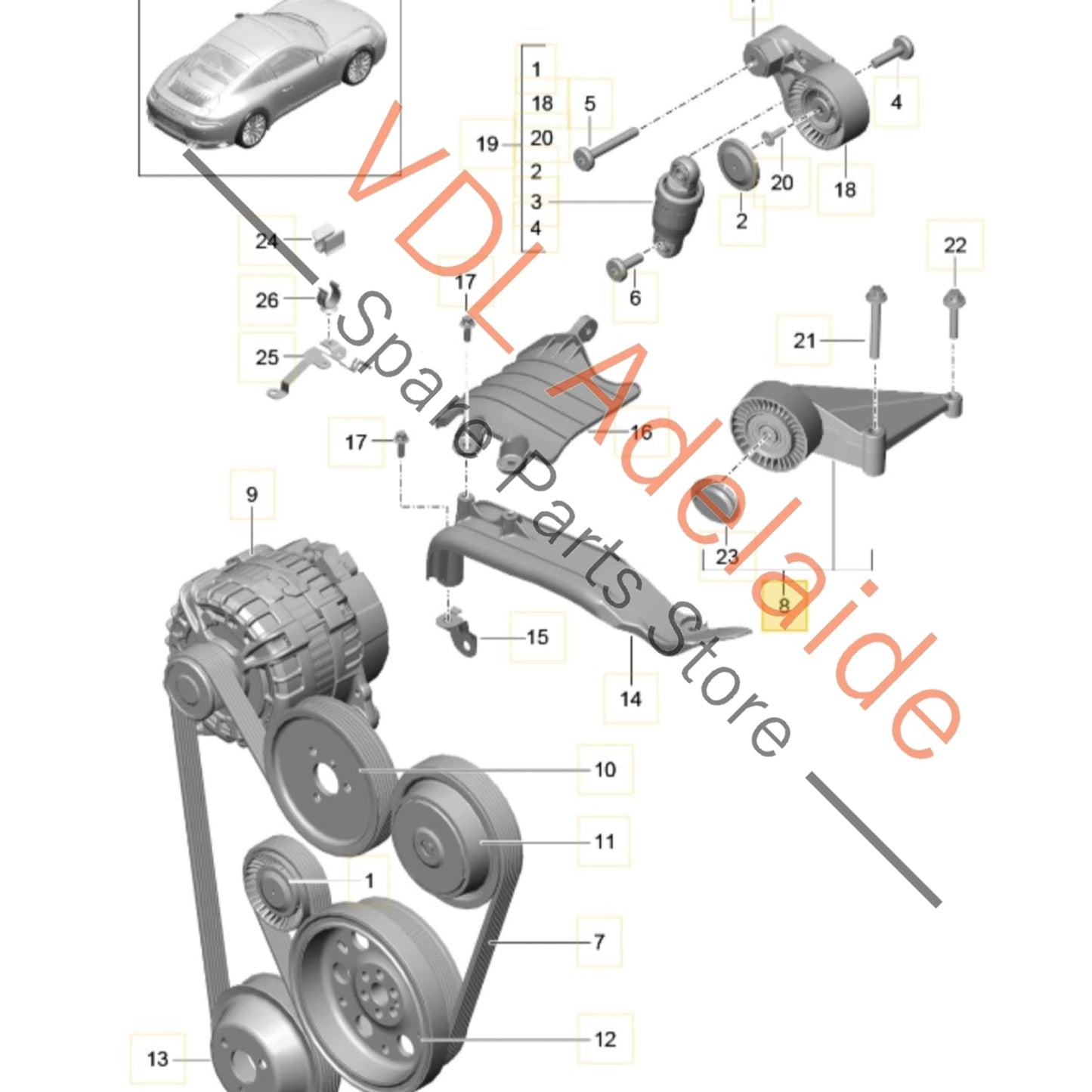 0PB145172 9A110203001   Porsche 911 Serpantine Belt Roller 0PB145172 9A110203001