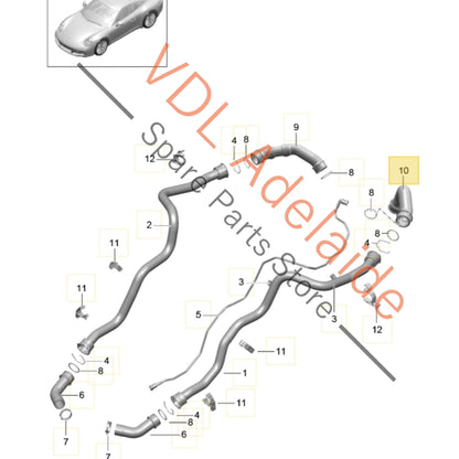 9P1121642    Porsche 911 Rear Left Engine Coolant Hose Pipe 9P1121642