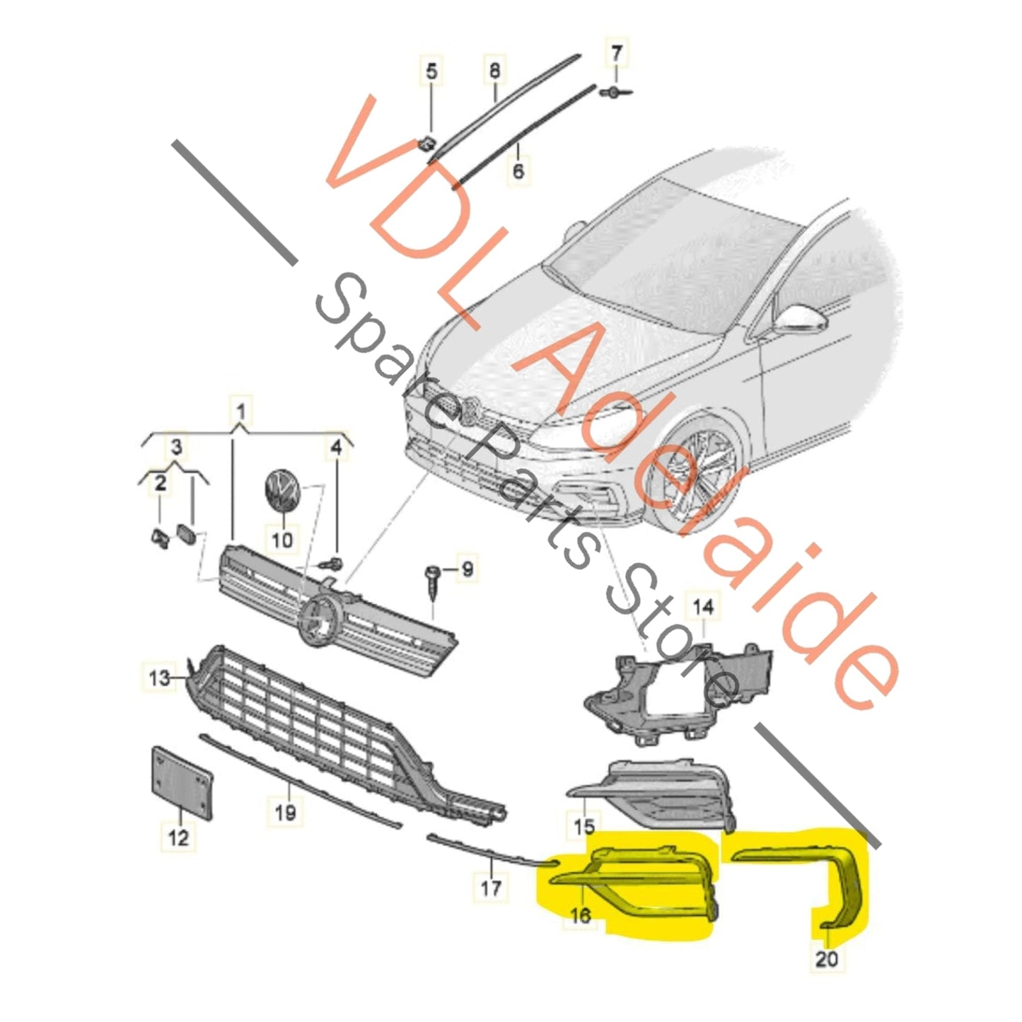 5G0853102D041 5G0853665R041   VW Golf R MK7.5 Front Left Radiator Grille Bumper Trim 5G0853102D 041 5G0853665R 041