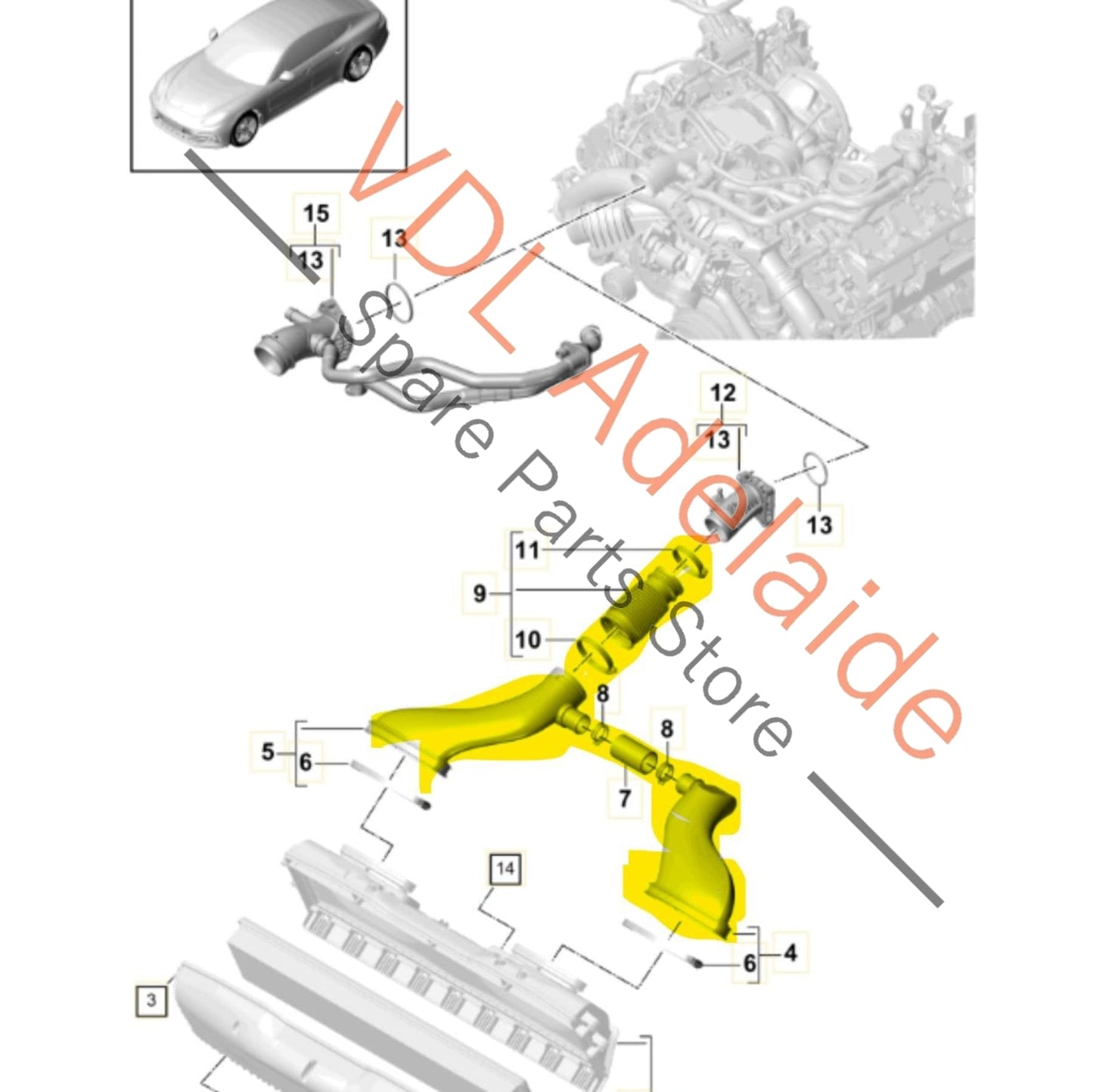 971129532D     Porsche Panamera 3.0 Petrol Air Intake Pipe Hose 971129532D  971129533C 971128629