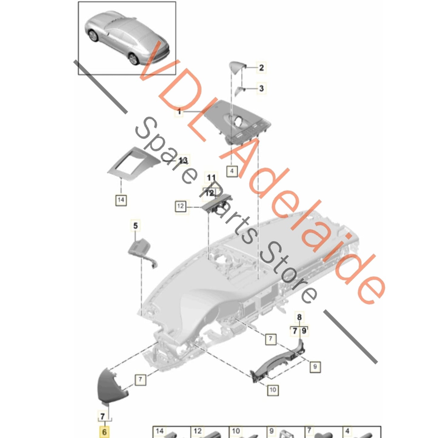 971857176     Porsche Panamera Right Side Dashboard Cover Trim 971857176 5Q0