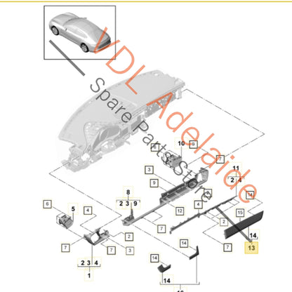 971854378AOV3     Porsche Panamera Dashboard Trim for Passenger Side Gloss Black 971854378A OV3