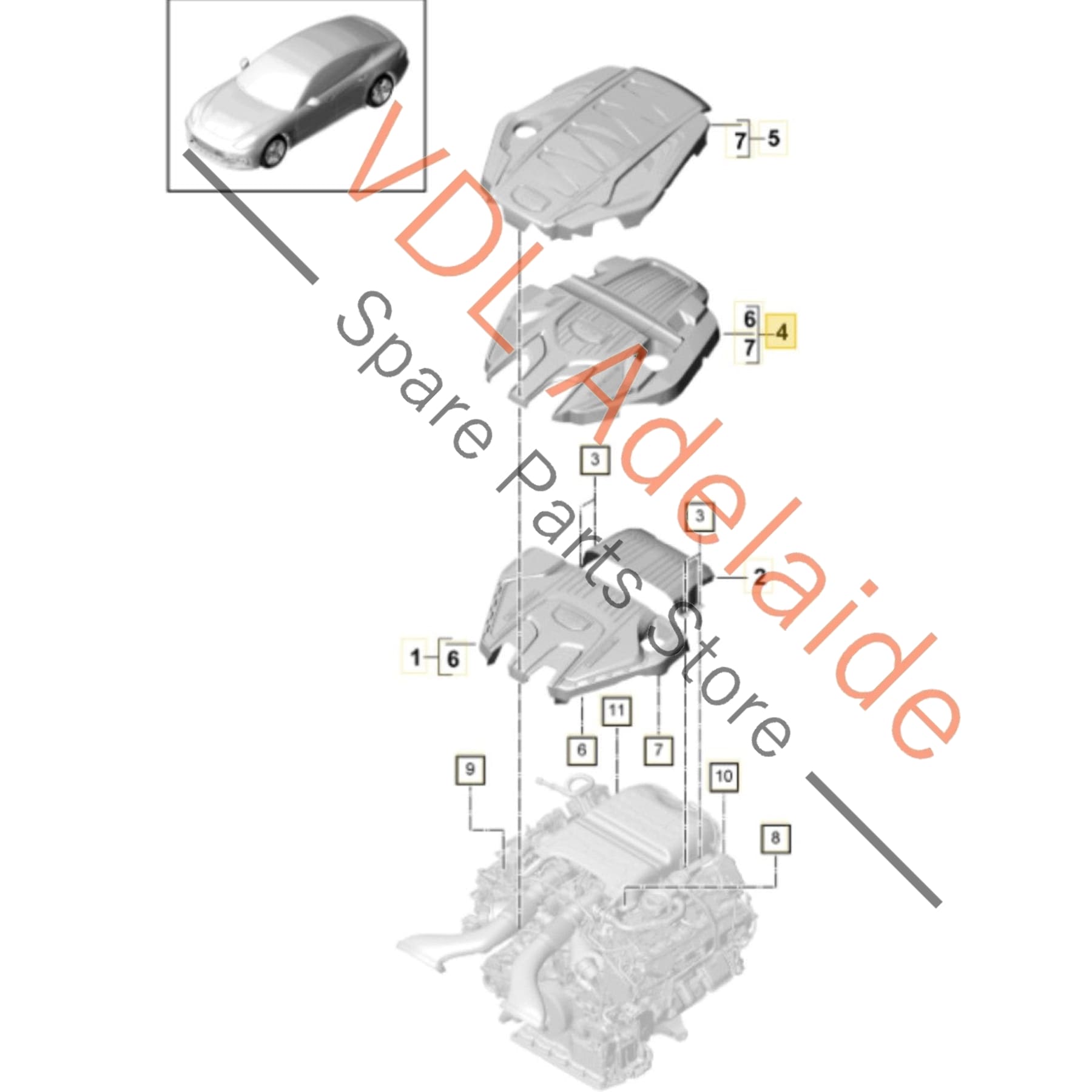 971103925L     Porsche 3.0L V6 Petrol Engine Cover Trim 971103925L