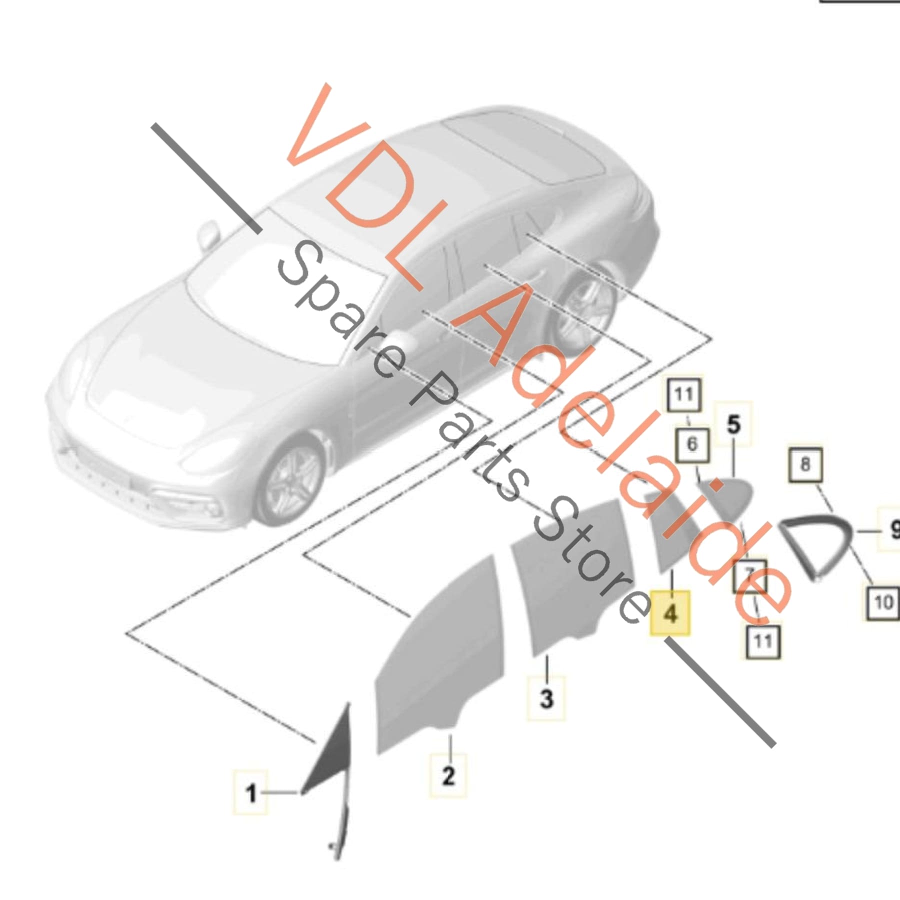 971845025BE 971845025C 971845338   Porsche Panamera 971 Rear Left Door Quarter Window Glass 971845025C 971845025BE
