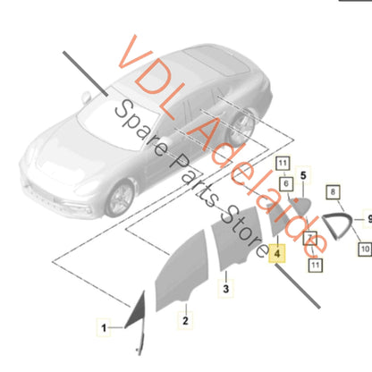 971845025BE 971845025C 971845338   Porsche Panamera 971 Rear Left Door Quarter Window Glass 971845025C 971845025BE