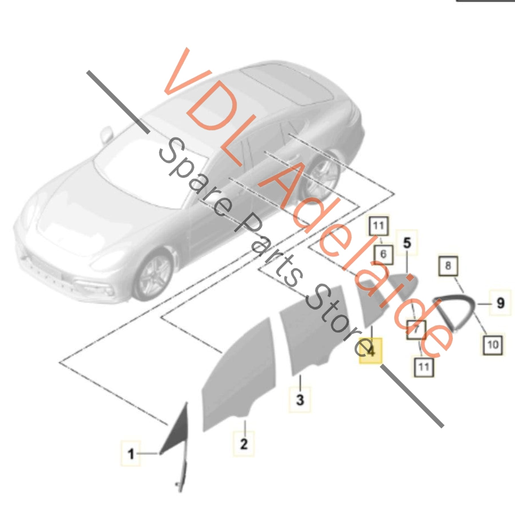 971845026AR 971845026AC 971845026AH   Porsche Panamera 971 Rear Right Door Quarter Window Glass 971845026AC 971845026AH 971845026AR