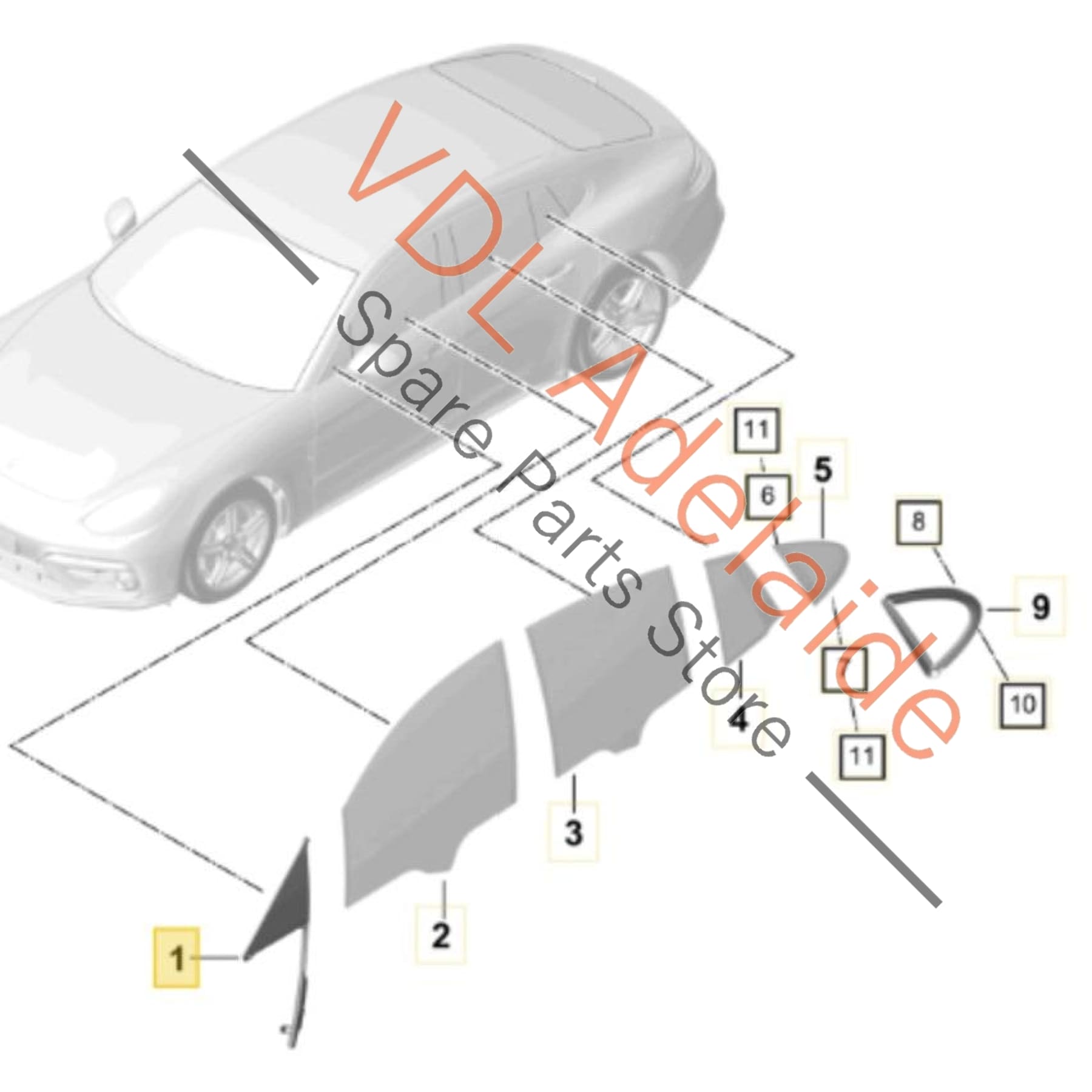 971845113P 971845113    Porsche Panamera 971 Front Left Door Fixed Quarter Window Glass 971845113 971845113P