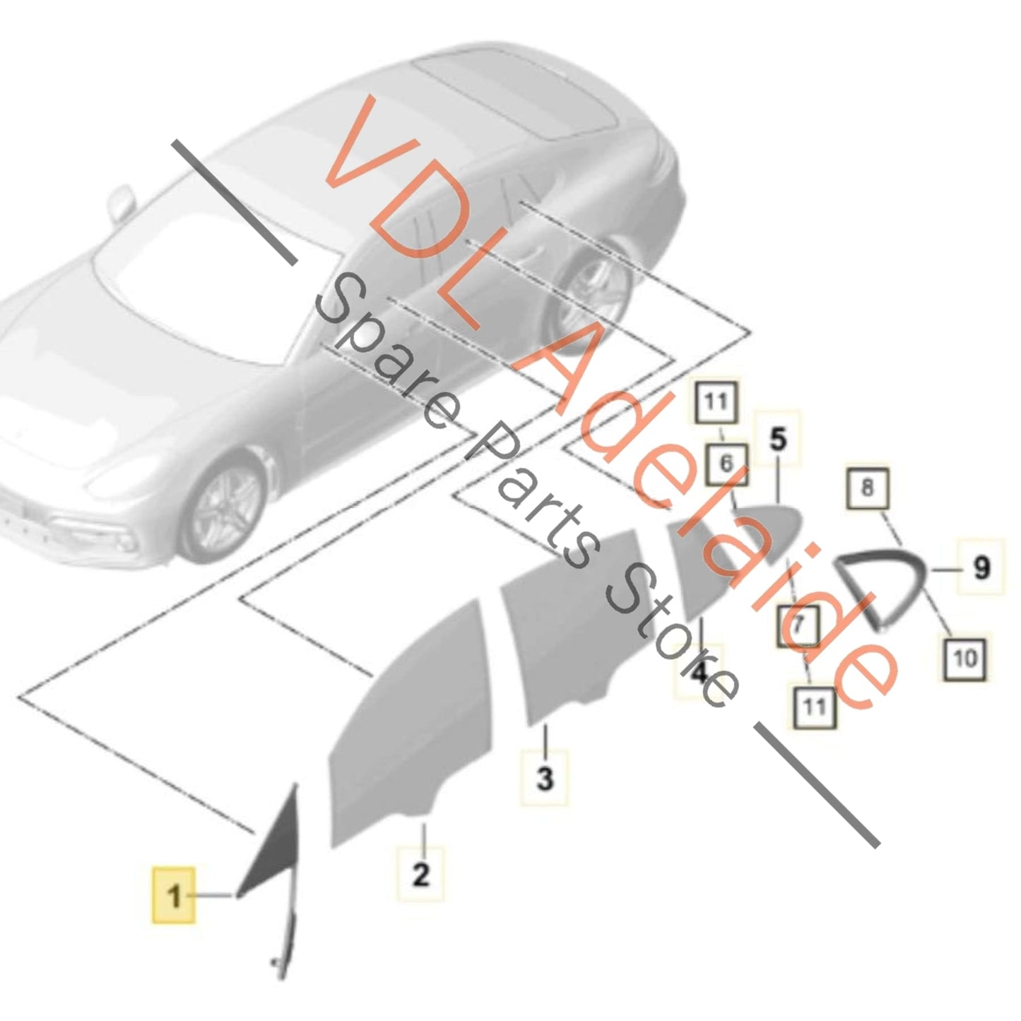 971845114P 971845114    Porsche Panamera 971 Front Right Door Fixed Quarter Window Glass 971845114 971845114P