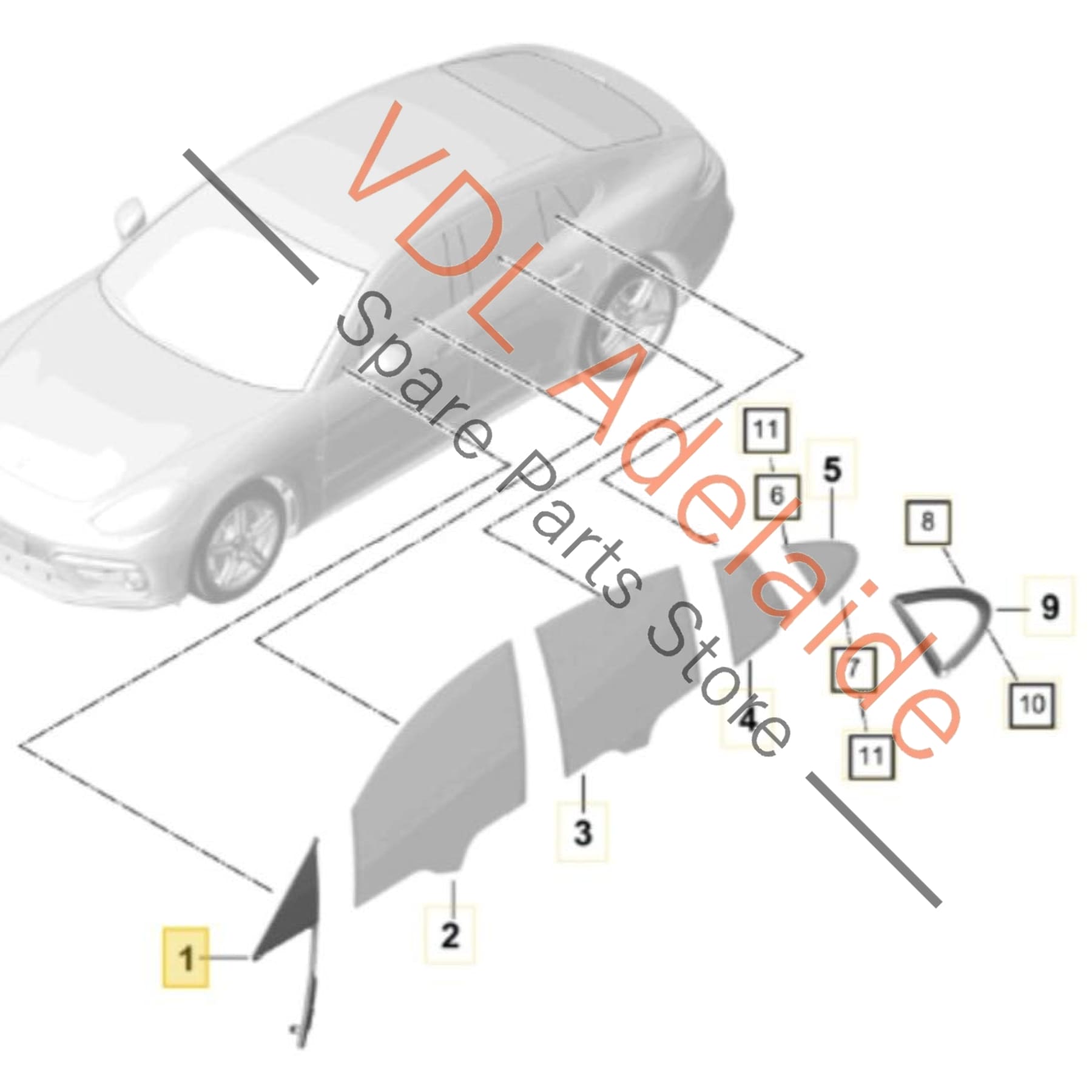 971845114P 971845114    Porsche Panamera 971 Front Right Door Fixed Quarter Window Glass 971845114 971845114P