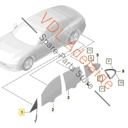 971845114P 971845114    Porsche Panamera 971 Front Right Door Fixed Quarter Window Glass 971845114 971845114P