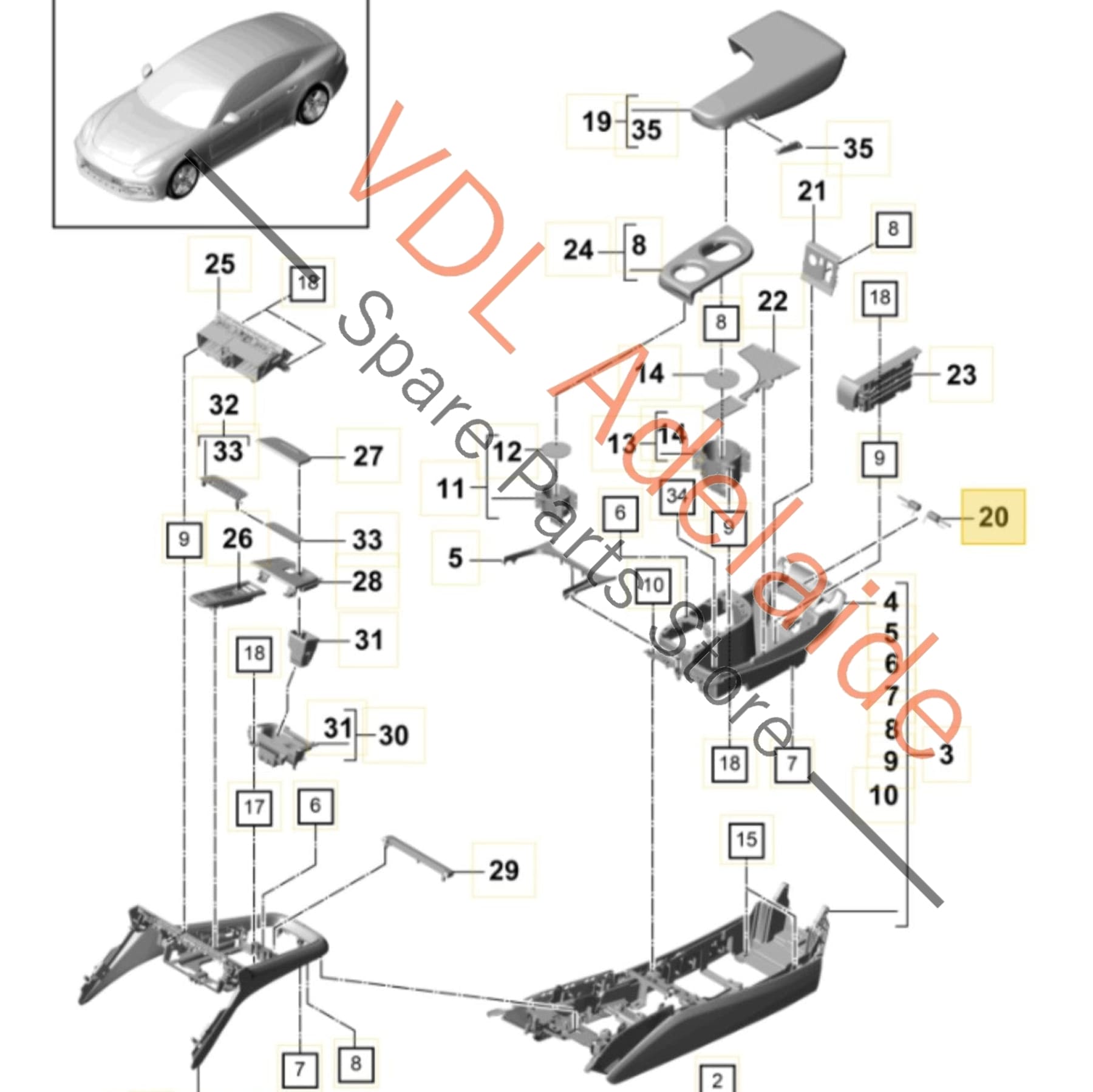 971860255A     Porsche Panamera 971 Interior Arm Rest Armrest Assembly Kit Pivot Pin & Spring Set 971860255A