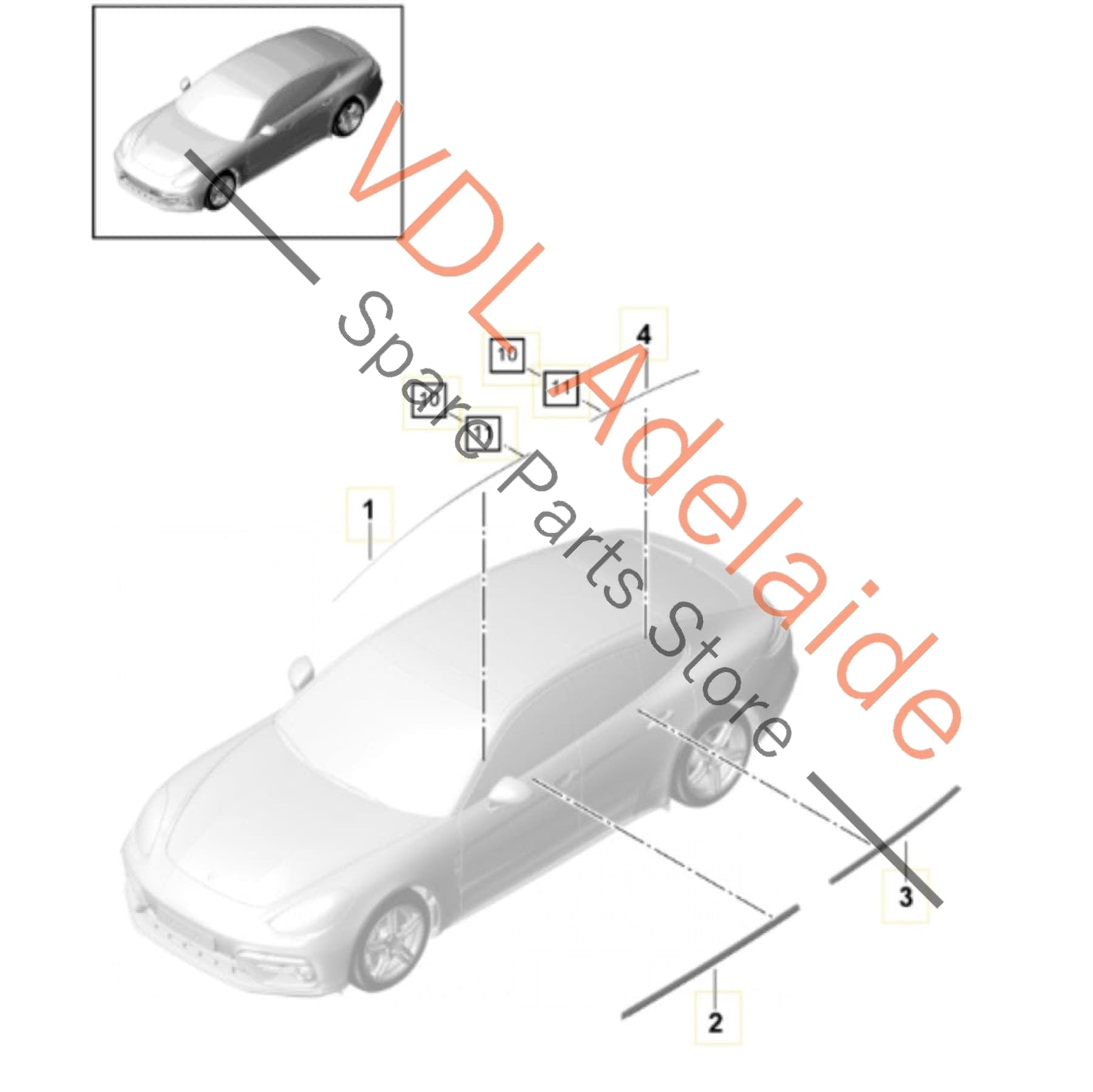 971837475A03C 971853101D03C    Porsche Panamera 971 Coupe Exterior Window Trim Set Molding Satin Black