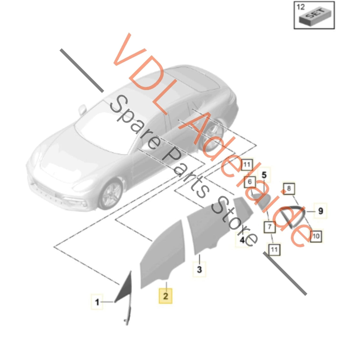 971845020    Porsche Panamera 971 Right Side Front Door Glass Window 971845020