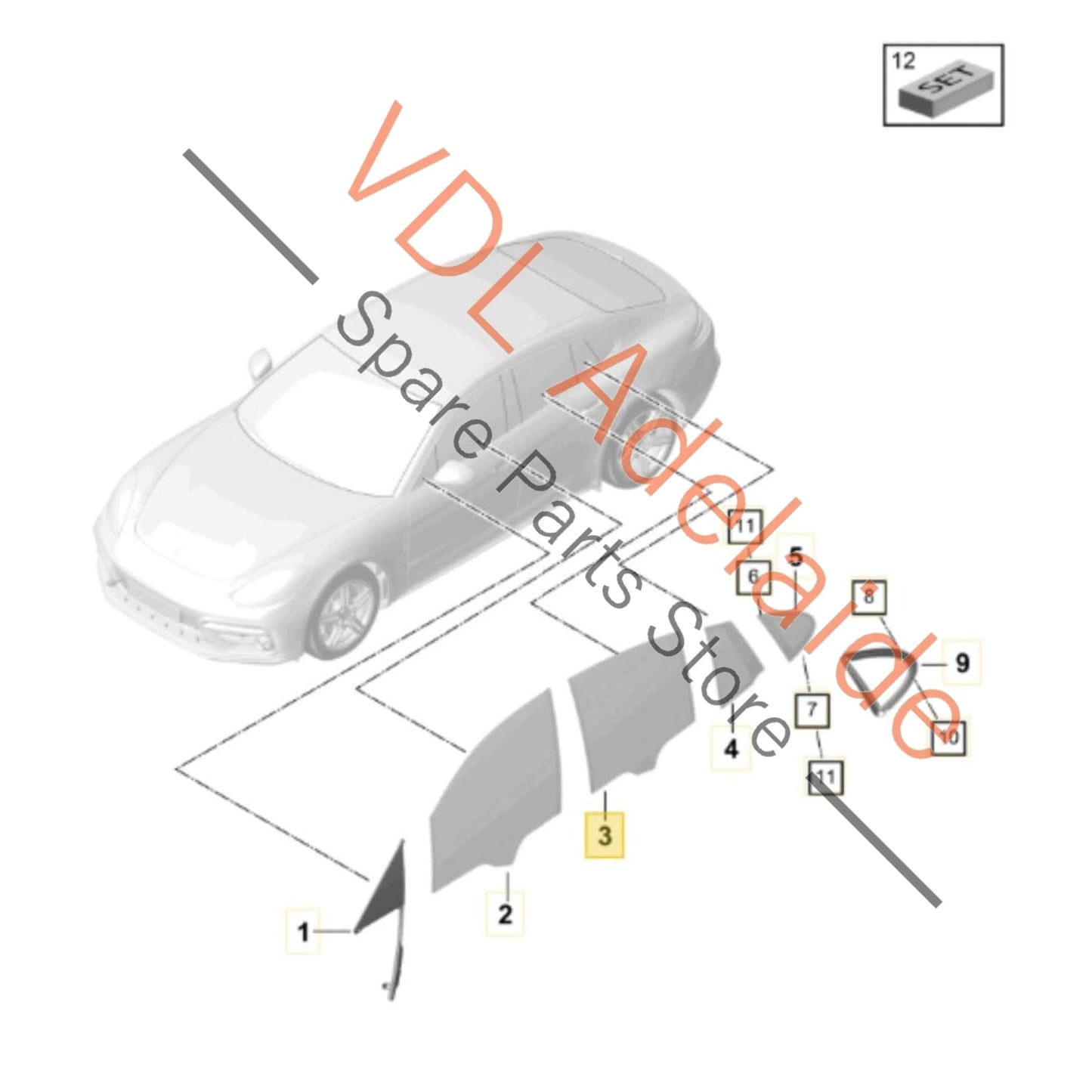 971845317C    Porsche Panamera 971 Rear Left Side Door Glass Privacy Dark Tinted 971845317C