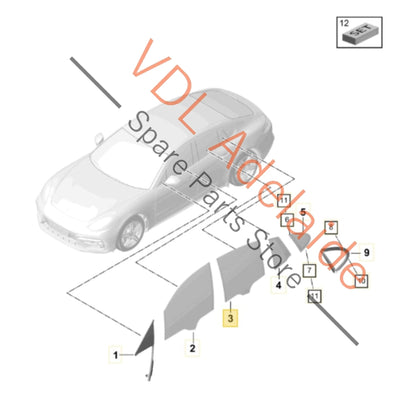 971845318C    Porsche Panamera 971 Rear Right Side Door Glass Privacy Dark Tinted 971845318C