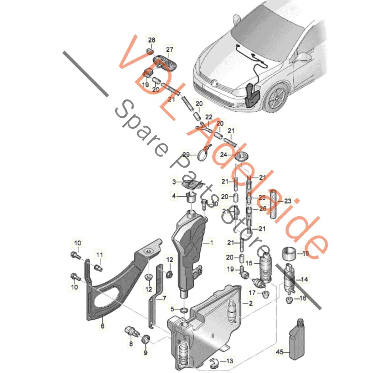 5Q0955453BA 5Q0955453AK   VW Golf R MK7 7.5 Windscreen Washer Bottle Reservoir Tank 5Q0955453BA 5Q0955453AK