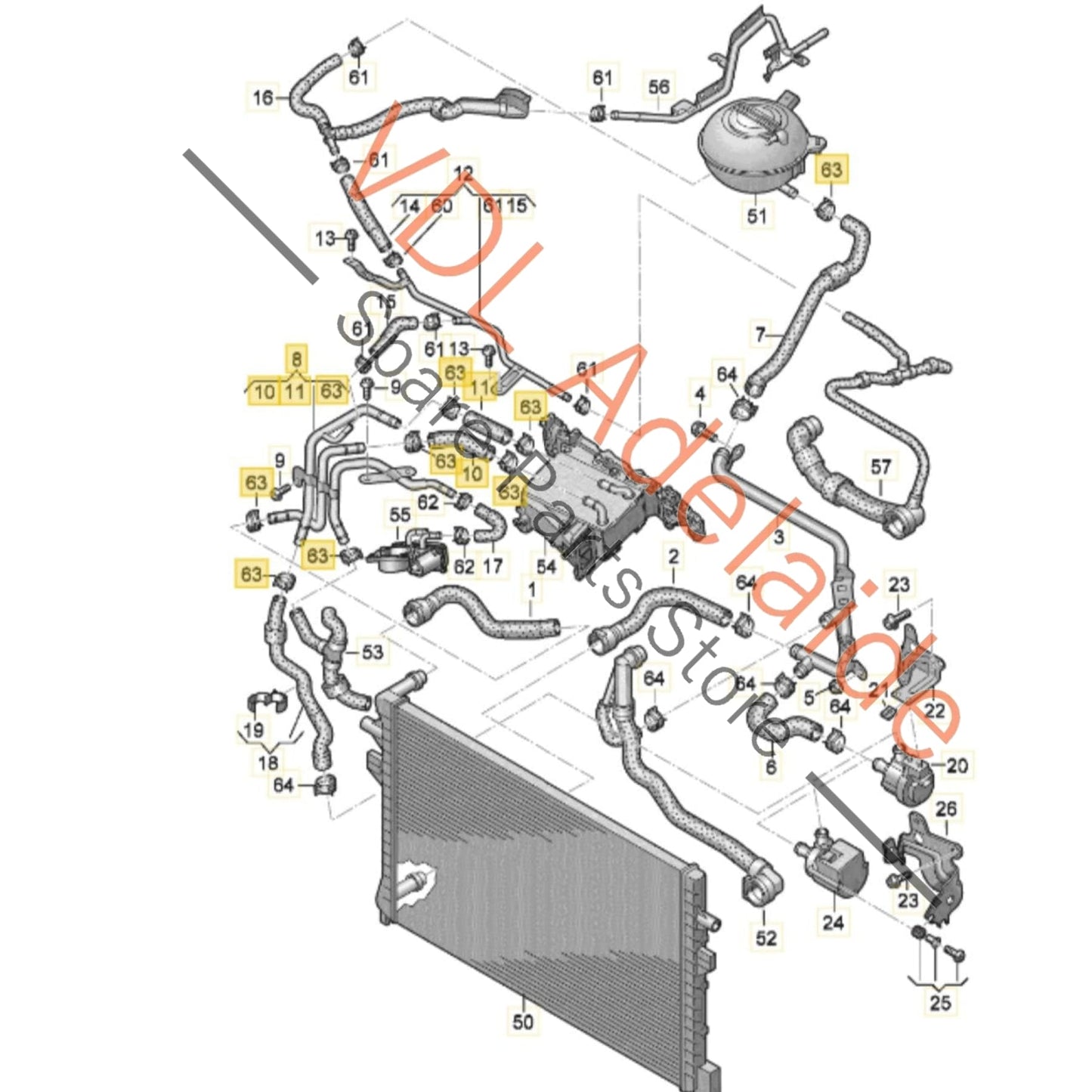 04L121064G 04L122073B 5Q0122101S  VW Golf MK7 7.5 Radiator Water Coolant Hose Pipe 04L121064G 04L122073B 5Q0122101S