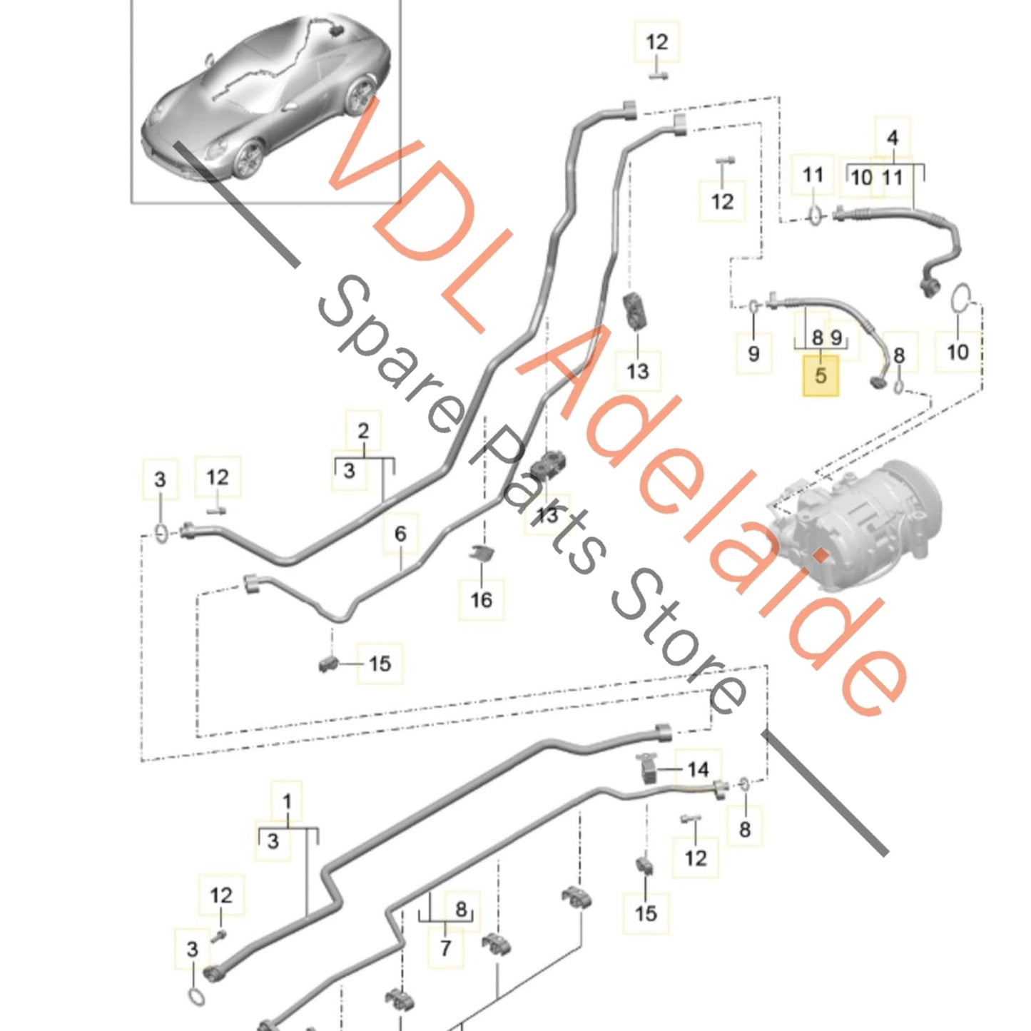 9A157309705    Porsche 911 AC Air Conditioning Refrigerant Compressor Hose 9A157309705