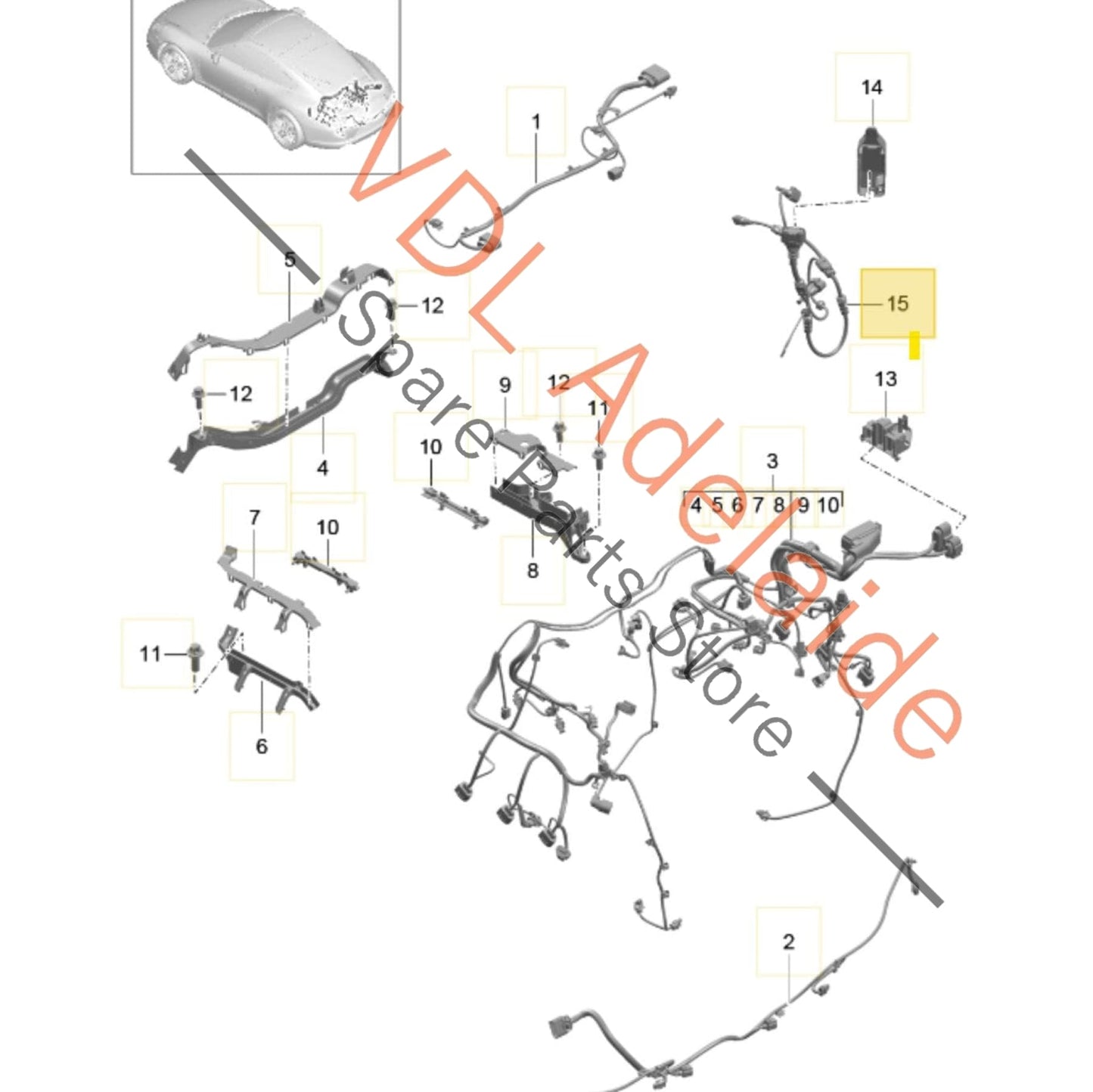 99160913301    Porsche 911 Rear Axle Hub Wiring Set for Brakes Speed Sensor 99160913301