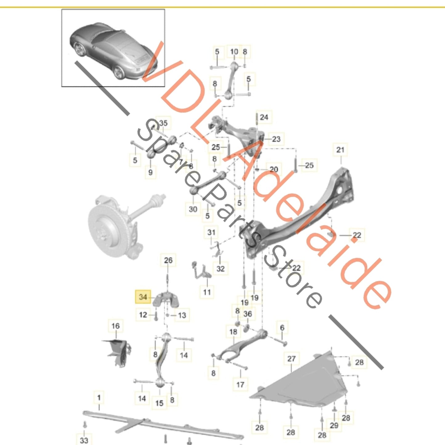 99133132902    Porsche 911 Rear Lower Suspension Wishbone Support Bracket 99133132902