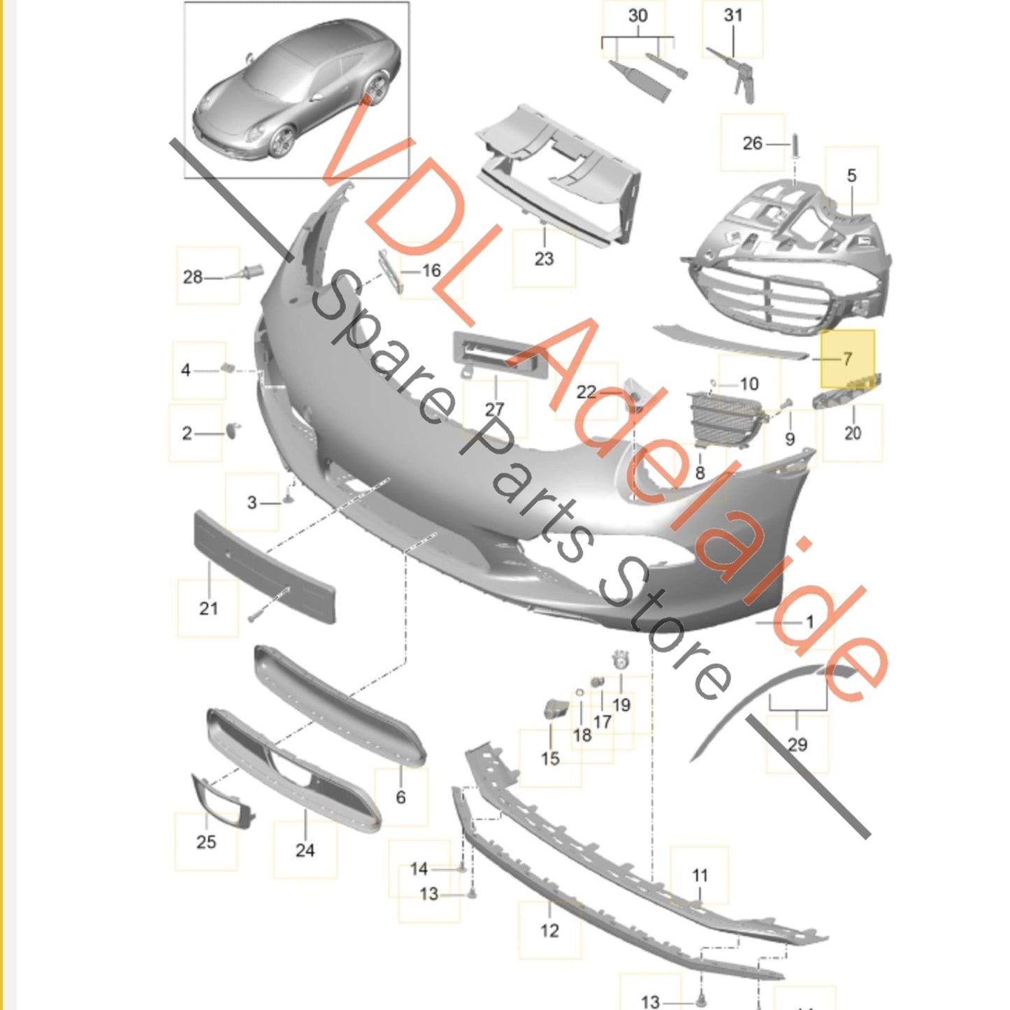 991506000000    Porsche 911 Carrera S 991.1 Front Bumper Left Side Bottom Grille Vent Fin 99150576500 1E0