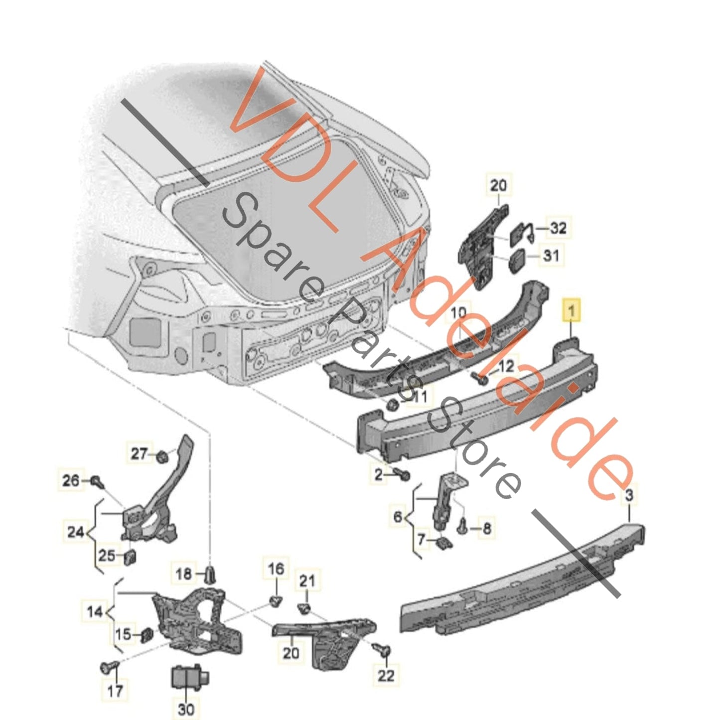 9J1803184C    Audi e-Tron Porsche Taycan Rear Bumper Reinforcement Bar 9J1803184C