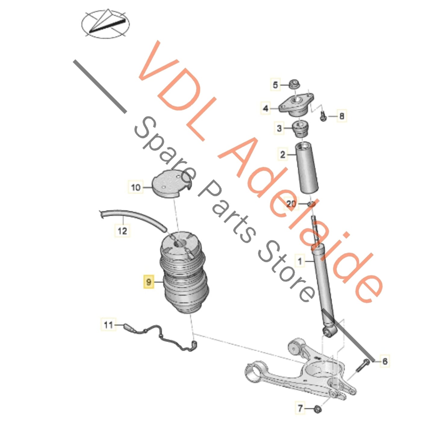 9J1616025C 9J1616025D   Audi e-Tron Porsche Taycan Rear Left Suspension Airbag Spring Cylinder 9J1616025C 9J1616025D