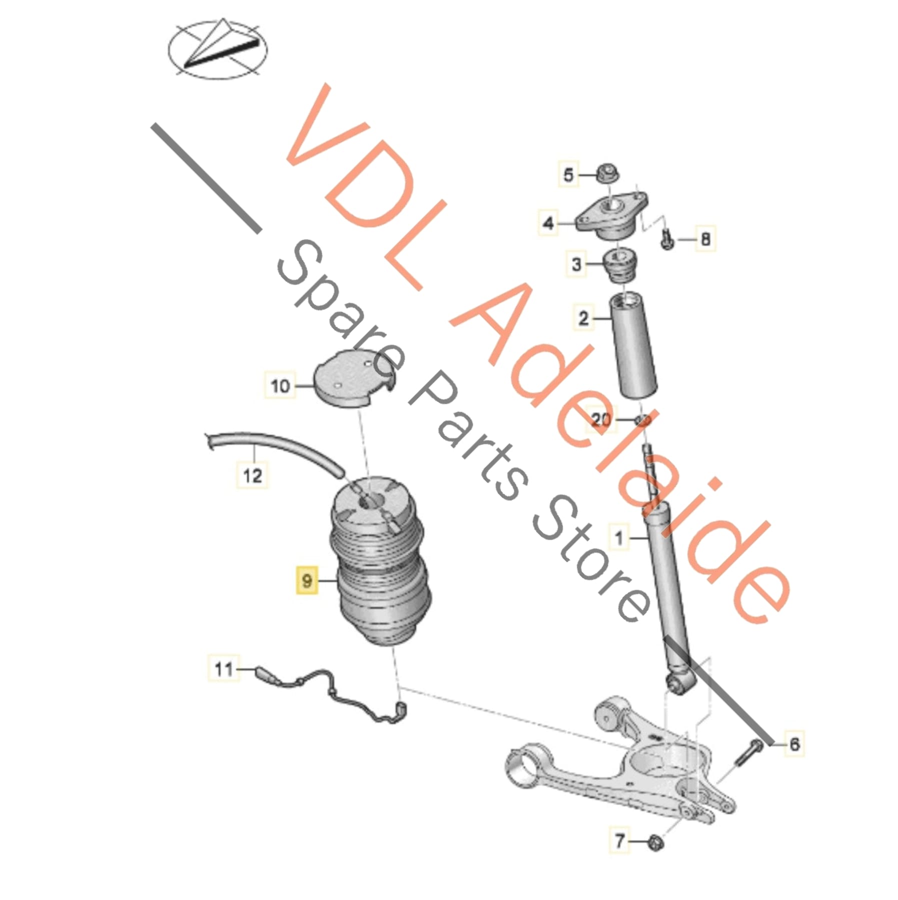 9J1616026C 9J1616026D   Audi e-Tron Porsche Taycan Rear Right Suspension Airbag Spring Cylinder 9J1616026C 9J1616026D