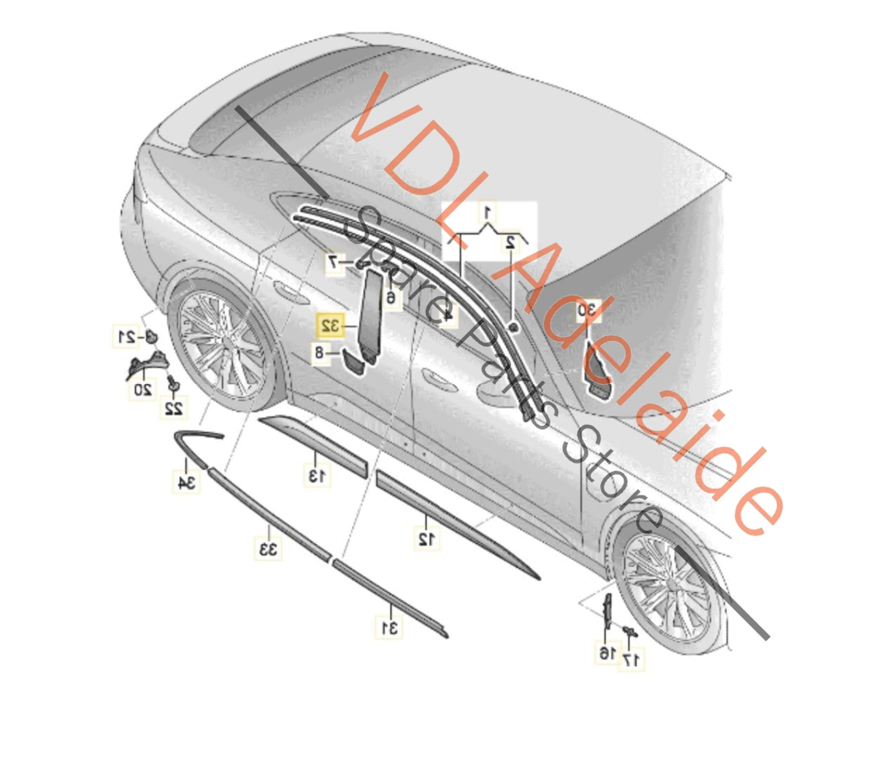 9J1845032A    Audi e-Tron GT Right Side B-Pillar Gloss Black Trim Moulding 9J1845032A