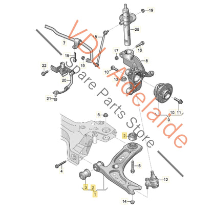 5WA407152    VW Golf R MK7 Front Right Lower Control Arm Wishbone Suspension 5WA407152