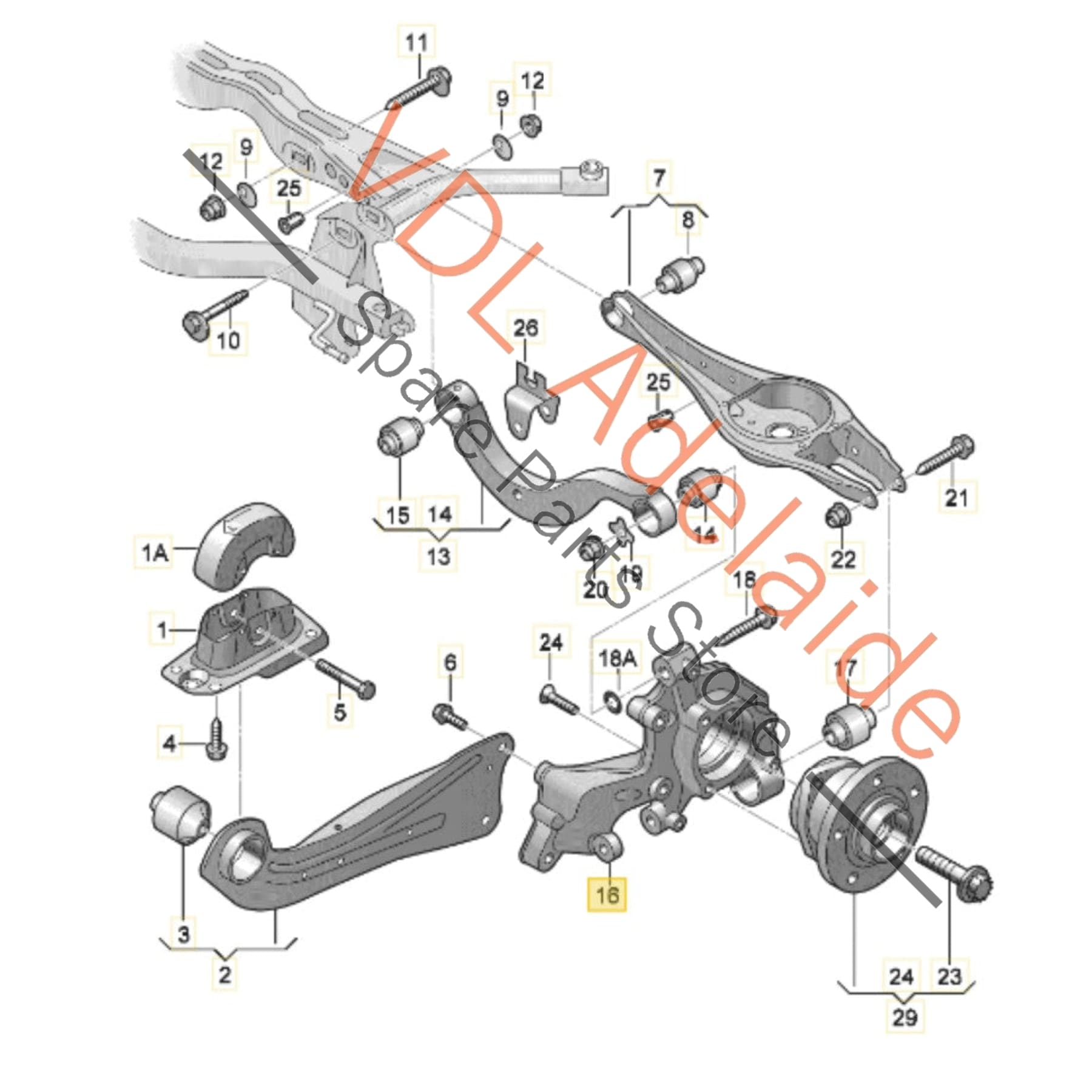 5Q0505436J    VW Golf MK7 7.5 R Right Rear Suspension Wheel Bearing Housing Hub Knuckle Spindle 5Q0505436F