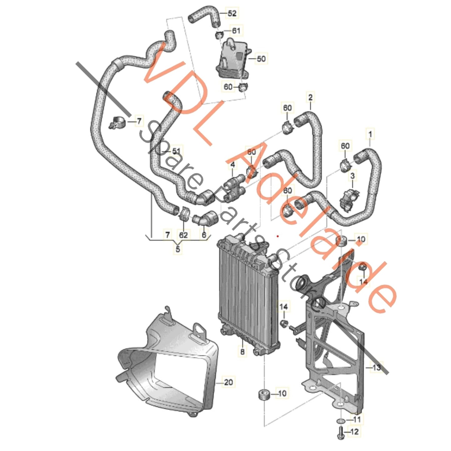 5Q0121251HA 5Q0121093BF 5G0117333C  VW Golf R MK7 7.5 Front Left Small Additional Radiator Cooler Assembly 5Q0121251HA 5Q0121093BF 5G0117333C