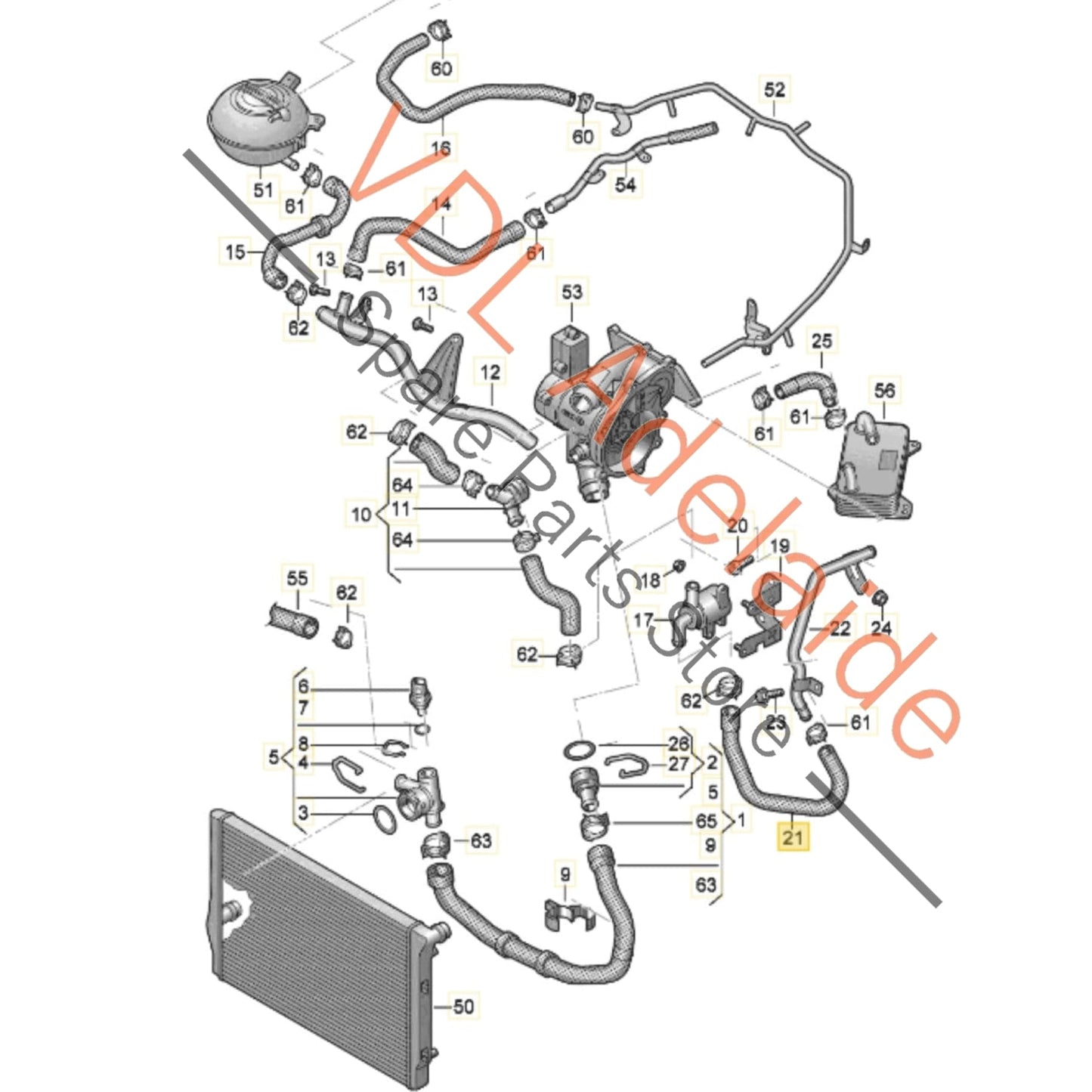 5Q0121070BT 5Q0121070BQ 5Q0121058AC  VW Golf R Coolant Radiator Hose Pipe 5Q0121070BT 5Q0121070BQ 5Q0121058AC