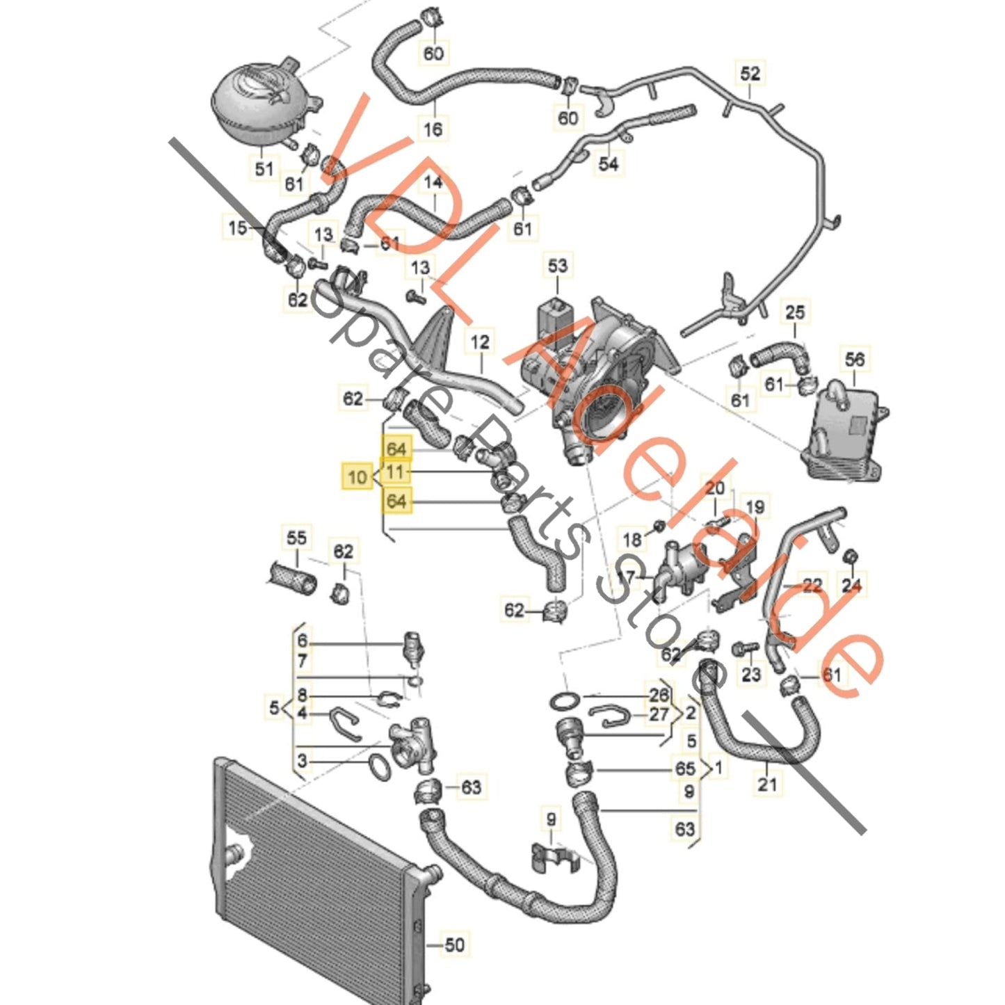 5Q0122291AB 5Q0122058K   VW Golf R Coolant Radiator Hose Pipe 5Q0122291AB 5Q0122058K