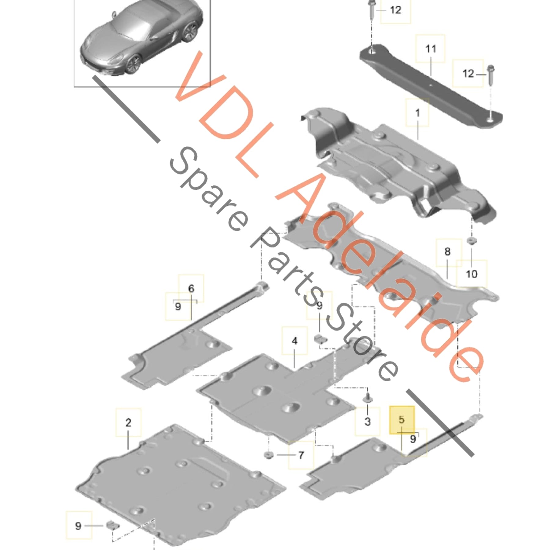 99150460500   Porsche Cayman Boxster 911 Underbody Protection Splash Panel LHS Left Side Middle 99150460500