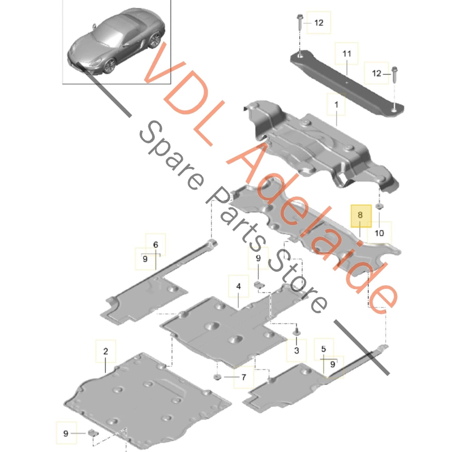 98150460900   Porsche Cayman Boxster Underbody Protection Splash Panel Rear 98150460900