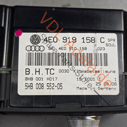 4E0919158C5PR    Audi A8 D3 4E Rear Air Conditioning Climate Heater Switch 4E0919158C 5PR
